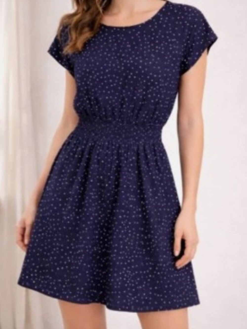 Gap Short Sleeve Print Dress in Navy Blue Dot, Size Medium